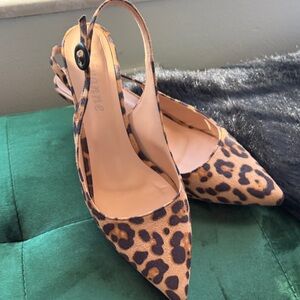 Leopard Print Pointed Toe Slingback Heels - Tan/Brown